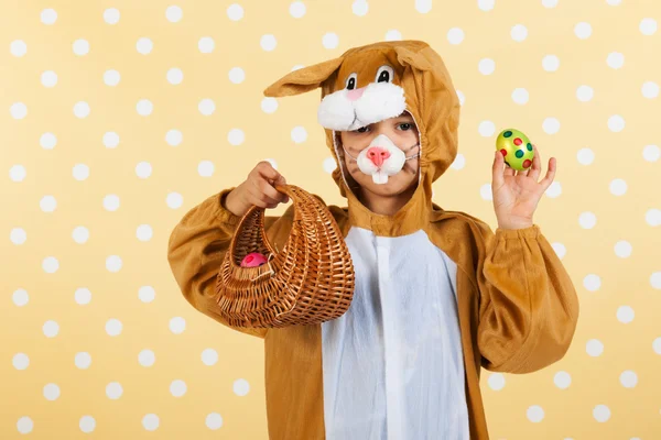 Child as easter hare with eggs — Stock Photo, Image