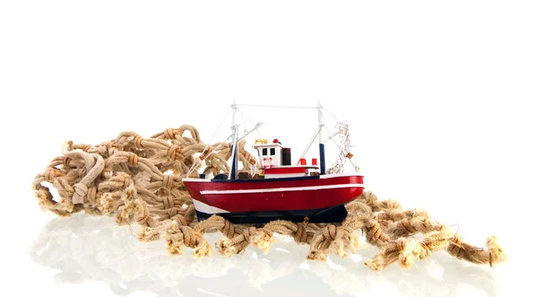 Rede de pesca com barco — Fotografia de Stock