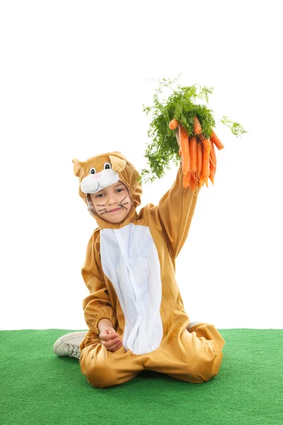 Child as easter hare with carrots — Stock Photo, Image