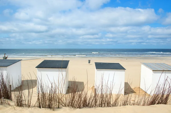 Cabanas de praia azul em Texel — Fotografia de Stock