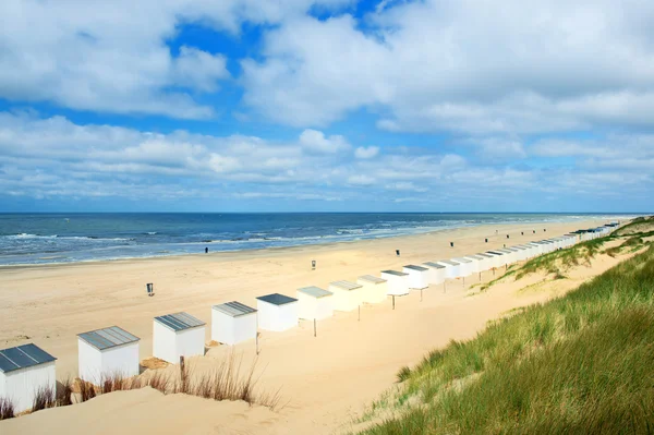 Cabanas de praia azul em Texel — Fotografia de Stock