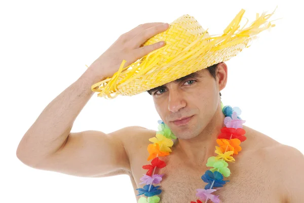 Beach boy with straw hat — Stock Photo, Image