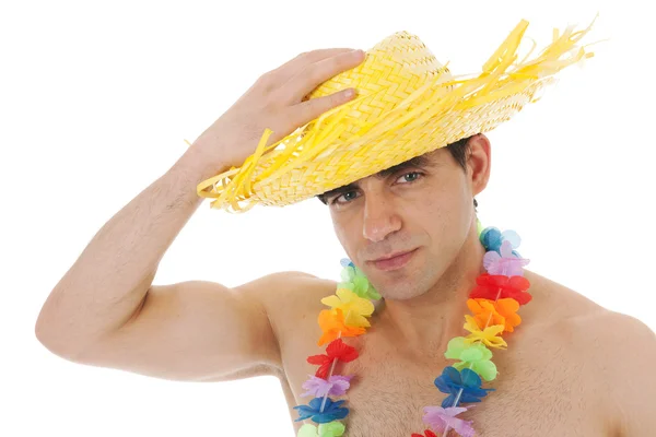 Beach boy with straw hat Stock Photo
