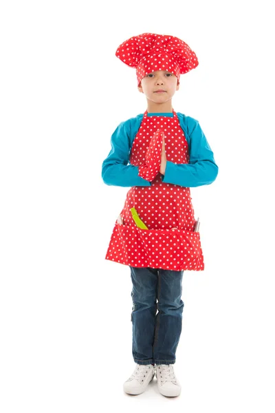 Estúdio retrato menino como pouco cozinheiro — Fotografia de Stock