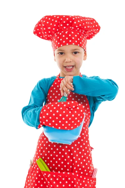 Estúdio retrato menino como pouco cozinheiro — Fotografia de Stock