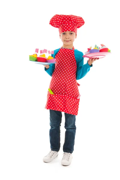 Studio porträtt pojke som little cook — Stockfoto