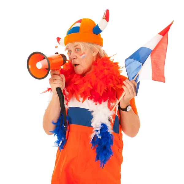 Grappige senior Nederlandse voetbal supporter — Stockfoto