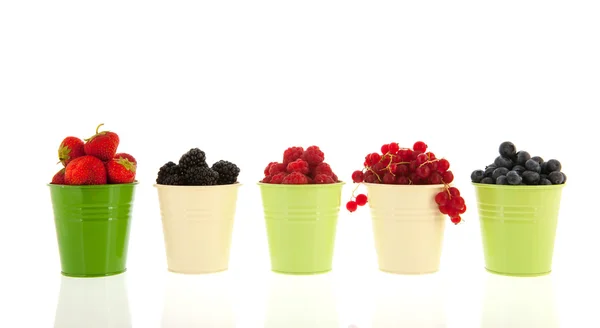 Summer fruit in buckets — Stock Photo, Image