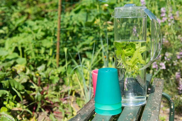 ミントとレモン香油と水します。 — ストック写真