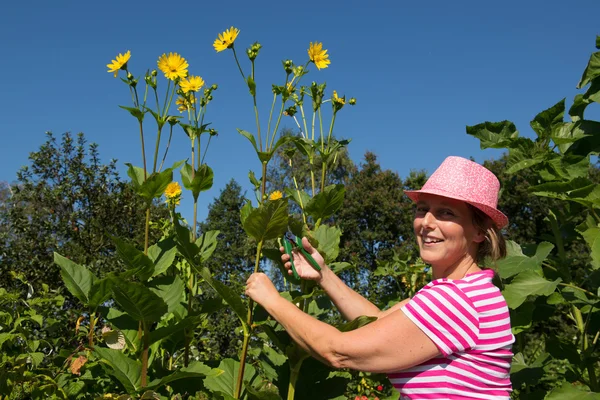 Mulher no jardim de flores — Fotografia de Stock