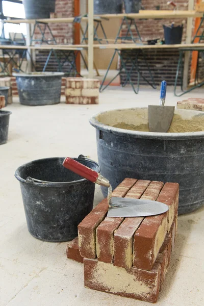 Trowel and bricks — Stock Photo, Image