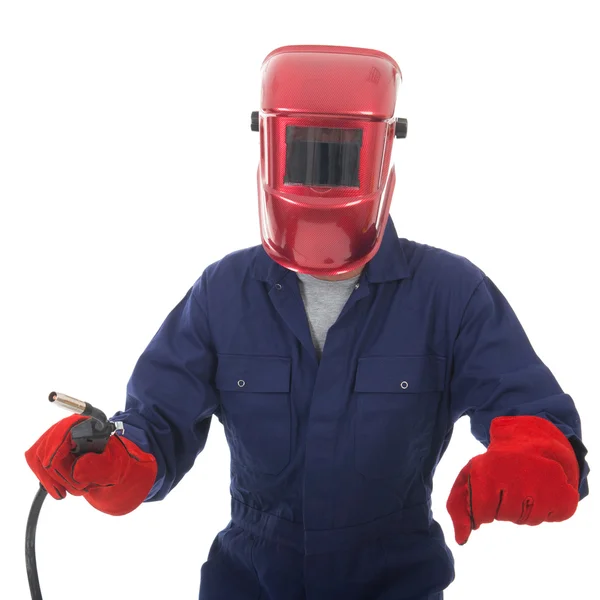 Muž s svařovací masky — Stock fotografie