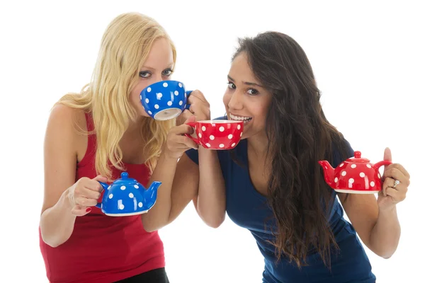 Girlfriends fun while drinking tea — Stock Photo, Image