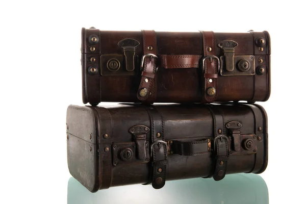 Two Vintage Suitcases Isolated White Background — Stock Photo, Image