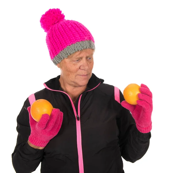 Oude Fit Sportieve Gezonde Winter Vrouw Geïsoleerd Witte Achtergrond — Stockfoto