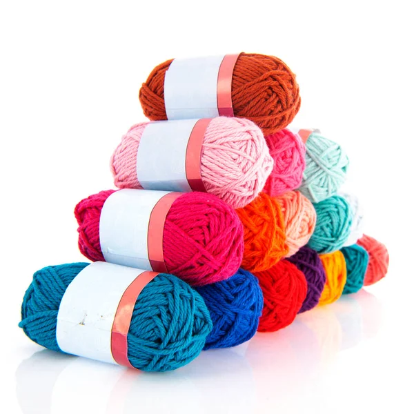Colorful Stacked Knitting Wool Isolated White Background — Stock Photo, Image
