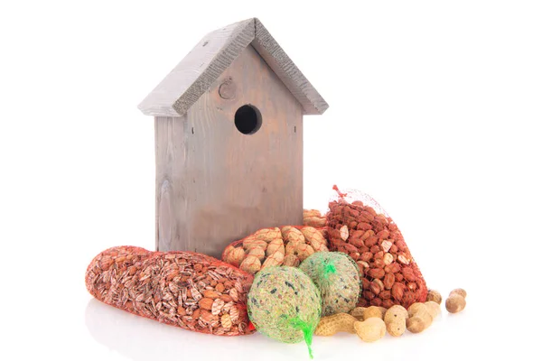 Bird Nest Box Winter Food Isolated White Background — Stock Photo, Image