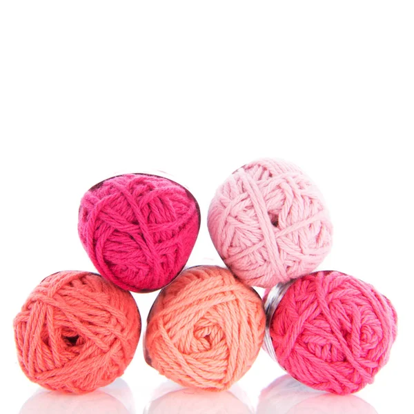 Pink Knitting Wool Isolated White Background — ストック写真