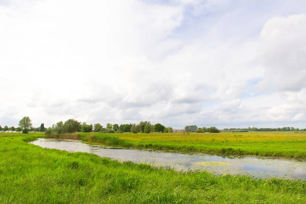 风景秀丽的泛滥成灾的荷兰河流 — 图库照片