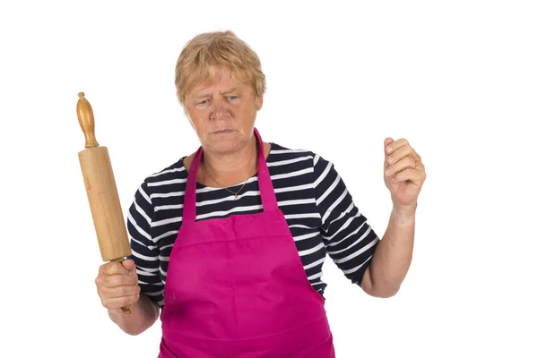 Elder Woman Pin Roller Isolated White Background — Stock Photo, Image