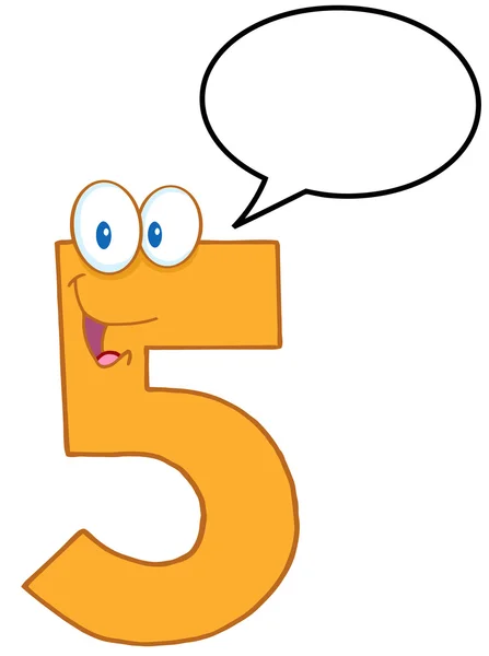 Номер п'ять мультфільм талісман символ з мовою міхур — стокове фото