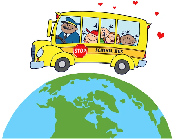 Children On School Bus Around Earth — Stock Photo, Image