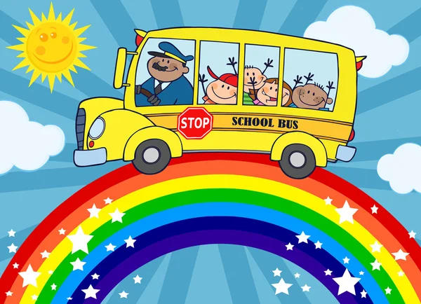 De bus van de school rond regenboog — Stockfoto