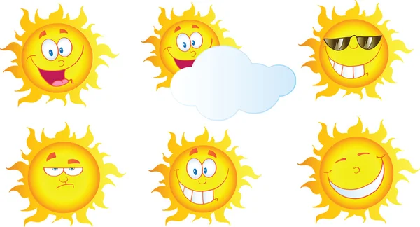 Diversi personaggi della mascotte del fumetto del sole — Foto Stock