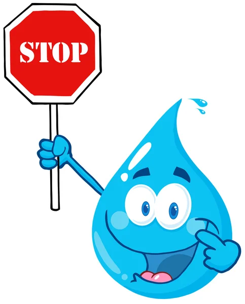 Water drop karakter houden een stopbord — Stockfoto