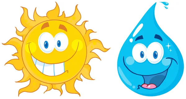 Slunce a vody kreslenými postavičkami — Stock fotografie