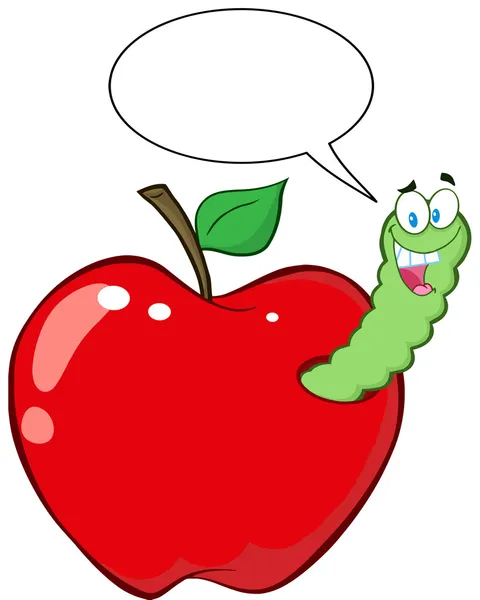 Счастливый червь в красном яблоке — стоковое фото