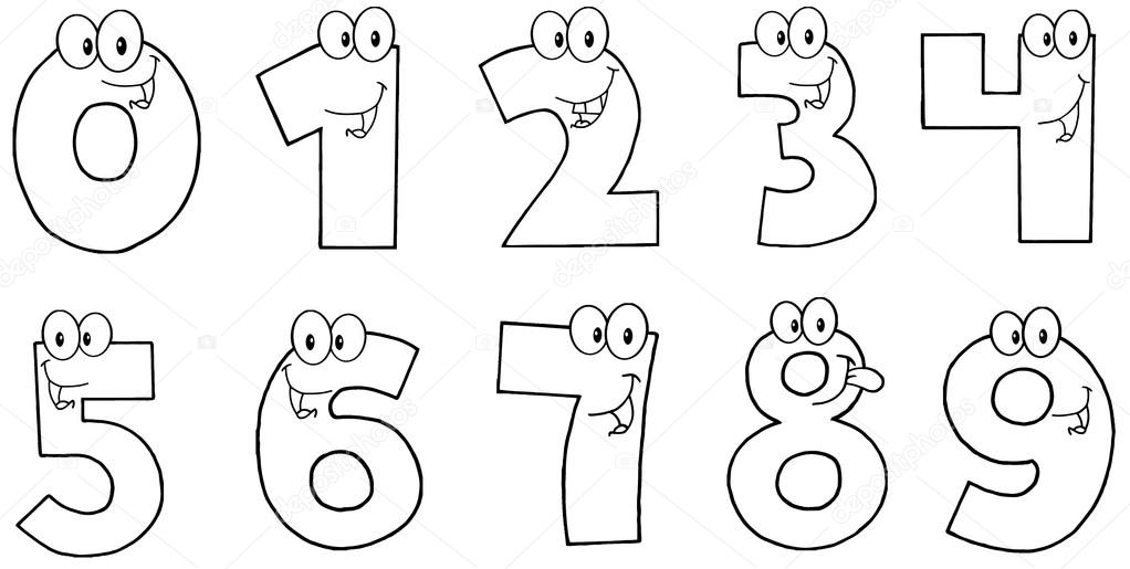 Outlined Funny Numbers Cartoon Characters