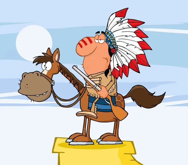 馬に乗って銃を持つインディアンの酋長 — ストック写真