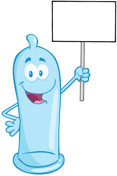 Condom Cartoon Character Holding Up A Blank Sign — Stock Photo, Image