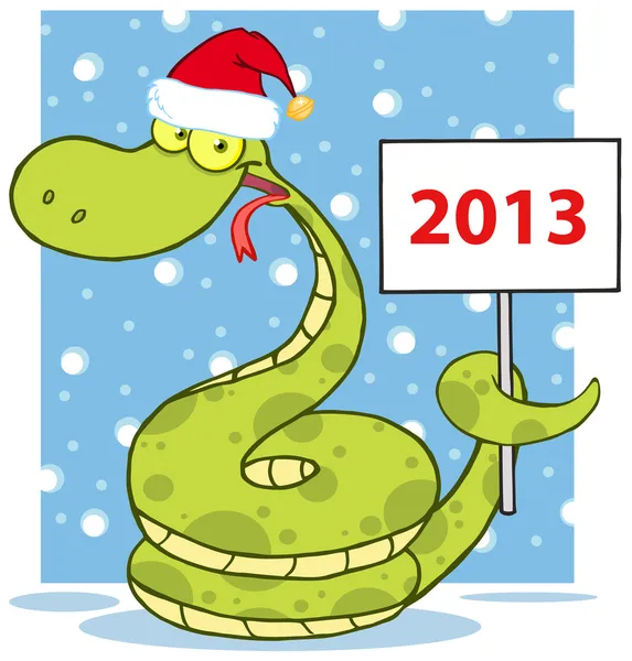 Snake With Santa Hat Holding Up A Blank Sign In Snow — Stock Photo, Image