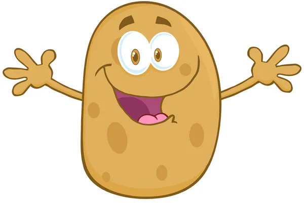 Картопля талісман мультиплікаційний персонаж з розкритими обіймами вітаючи — стокове фото