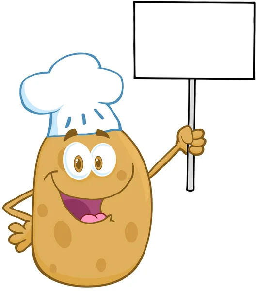 Chef de pommes de terre tenant un panneau vierge — Photo