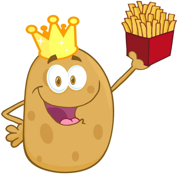 Potato With Crown Holding Up A French Fries — Stock Photo, Image