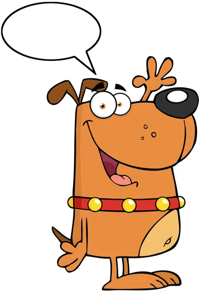 Персонаж мультфильма о собаке машет для приветствия пузырьком речи — стоковое фото