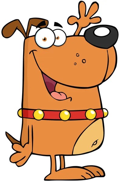 Happy Dog rajzfilmfigura integetett a üdvözlés — Stock Fotó