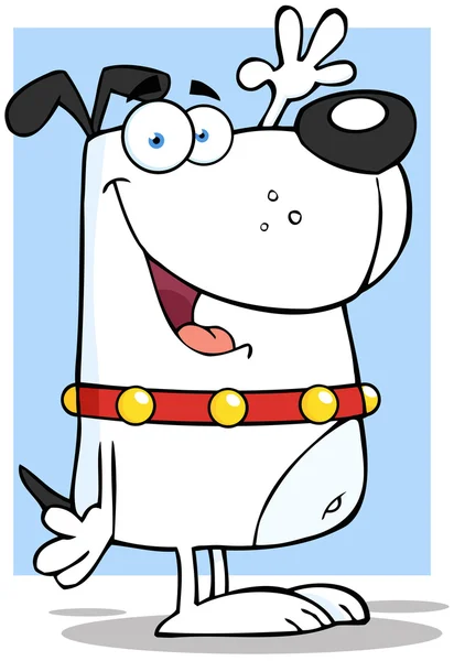 Perro blanco personaje de dibujos animados ondeando — Foto de Stock