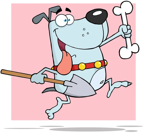 骨とシャベルを持つ灰色犬 — ストック写真