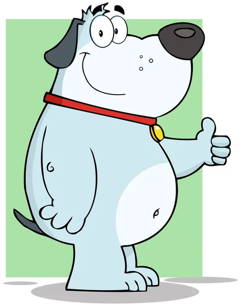 Caráter dos desenhos animados do cão gordo cinzento mostrando polegares para cima — Fotografia de Stock