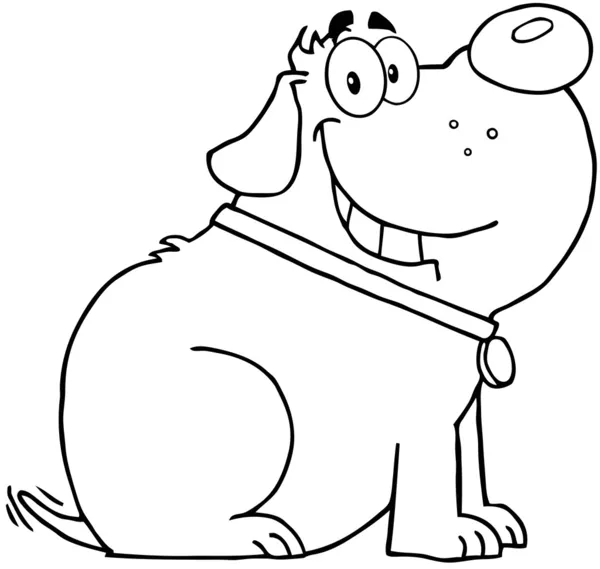 Caráter de mascote de desenhos animados de cão gordo delineado — Fotografia de Stock