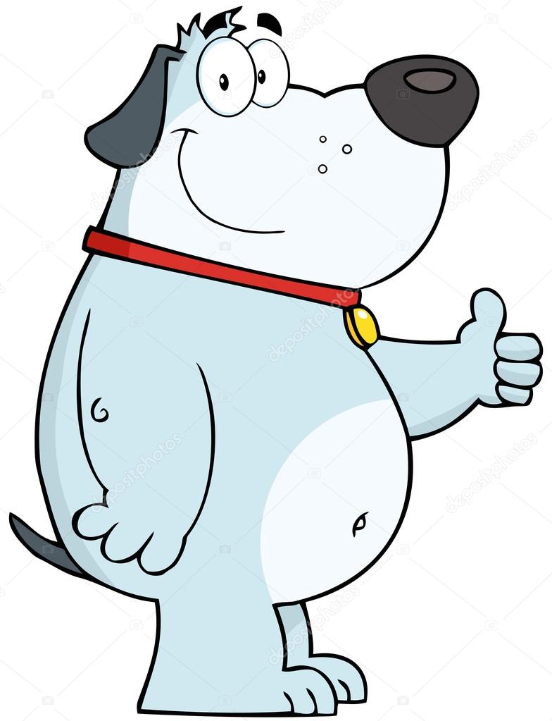 Grå, feit hund som viser tommelen opp – stockillustrasjon © HitToon  #19171751, image size:784x1023