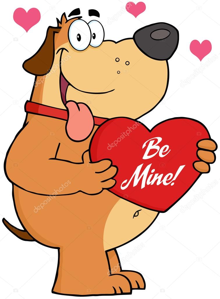 Gros Chien Tenant Un Coeur Rouge Avec Texte Photographie