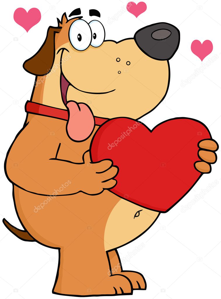 Gros Chien Tenant Un Coeur Rouge Photographie Hittoon