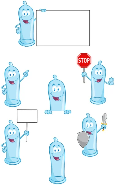 Condoms Cartoon Mascot Characters- Collection — Stock Photo, Image