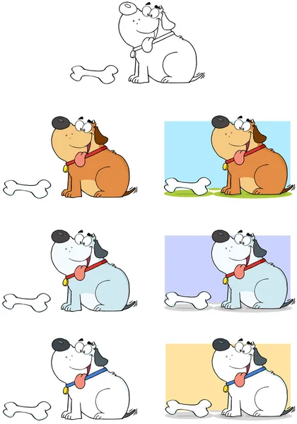 Cão com Osso Cartoon Mascote Personagens-Coleção — Fotografia de Stock