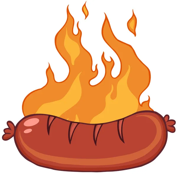 Жареная колбаса с пламенем — стоковое фото